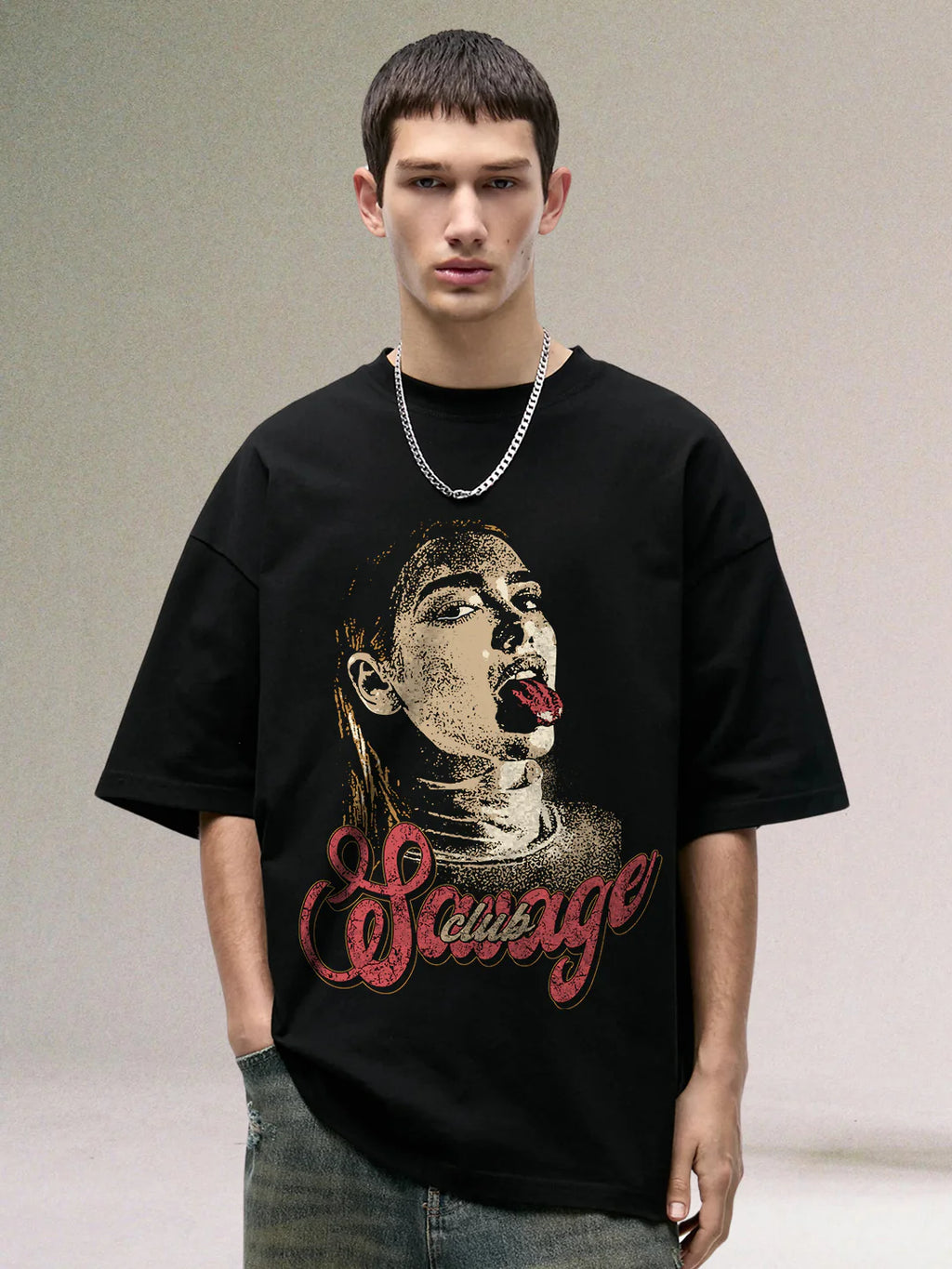 SAVAGE CLUB Men Printed Oversized T-Shirt